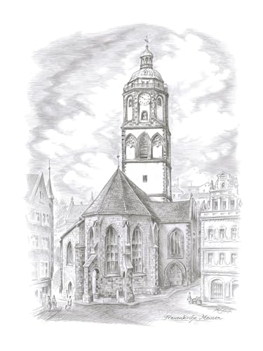 Die Staffelei Wandbild/Bleistiftzeichnung A4 von Meißen/hochwertiges 250g Papier/besondere Geschenkidee für den Meißen-Freund (Frauenkirche)