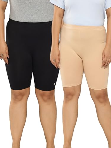 Image of LEADING LADY Women's Solid Cotton Mid Rise Shorts | Skinny fit Short for Workout, Yoga, Gym & Running Shorties (Pack of 3)