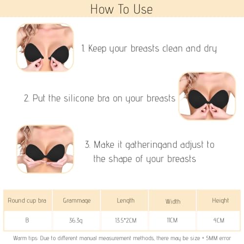 ZEPIQOR Lot de 2 paires de soutiens-gorge push-up invisibles, dos nu, sans bretelles, autocollants respirants réutilisables, pour robe et mariage (B) – vue 6