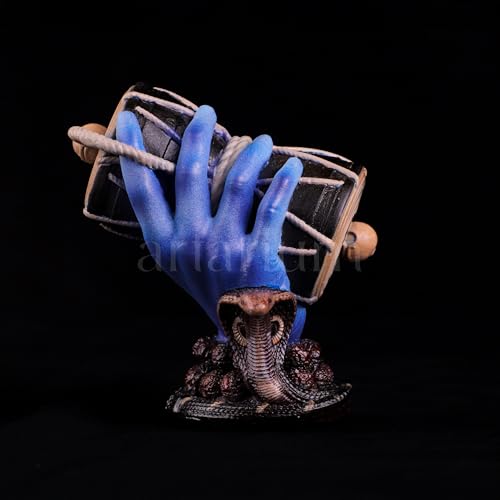 Image of Artarium Resin Religious Shiva Damru Idol Lord Shiv Hand Statue Shivji Murti Sheshnag Damroo Decorative Showpiece for Car Dashboard Pooja Room Home Decor (Shiva Damru Blue 3 Inch)