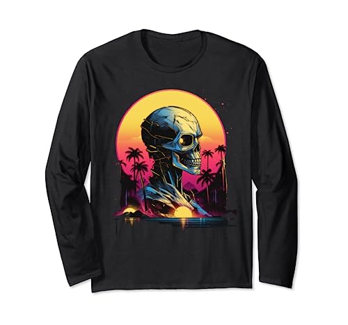 Retro Robot Sunset Vaporwave Vintage 80s Cyberpunk colorido Manga Larga