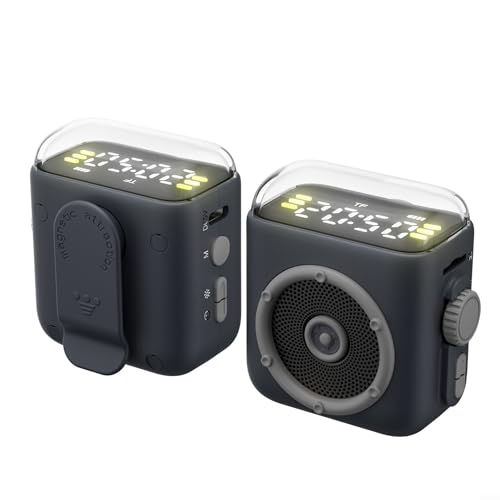 Bt Altavoz Mini Clip Magnético 5W, Luz LED Portátil Noche Escritorio Con Pantalla De Hora, Altavoz Retro Al Aire Libre 400mAh 5 Colores (Gris)