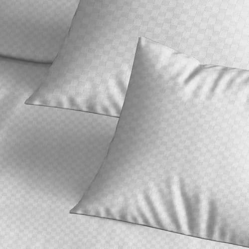 Image of Trance Home Linen 300TC 100% Cotton Jacquard Checks Pillow Covers | Set of 2 Pillow Cases |Standard Size (18 x 28 inch, White)