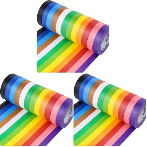 Image of Oleitodh 12 Rolls Colored Masking Tape-1 inch x 660 Yards Painters Tape, Rainbow Colors Rolls Bulk Colorful Paper Marking Tape Decorative Arts Crafts Labeling DIY Home Office Supplies (Pack of 3)