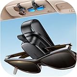 Sunglass Holder for Car, Chfeila Upgrade 360° Rotating & One-Hand Operation Magnetic Glasses Clip, Leather Sun Eyeglass Visor Organizer, Scratch-Free Eyewear Hanger for Car Accessories Gadgets - Black