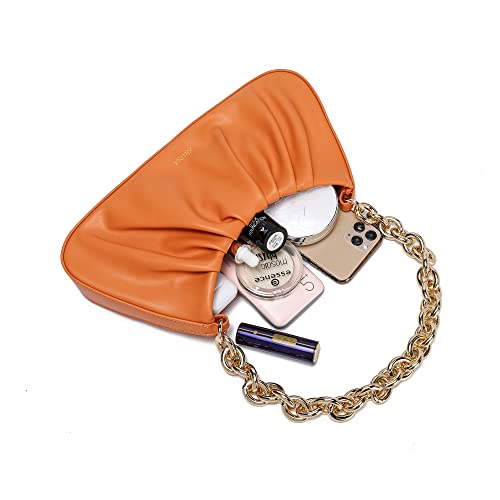 Image of JOLLQUE Shoulder Bag for Women, Small Leather Dumpling Bags, Handbag Purse, Gold Chain Evening Clutch Purses (Orange), orange