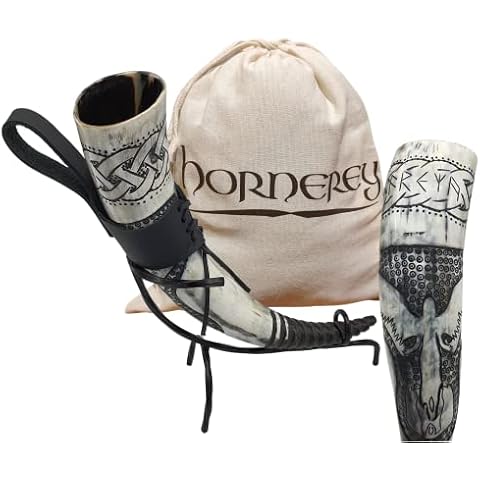 Hornerey Trinkhorn "Freya's Horn", 500 ml Wikinger Trinkhorn Set Cover