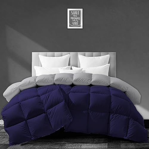 Image of Luxurious 500 GSM Winter Comforter King Size (92 inchX106 inch) - Premium Collection Heavy Winter Comforter 500 GSM Microfiber Fill - Duvet /Blanket King Size - Navy Blue /Silver Grey Color