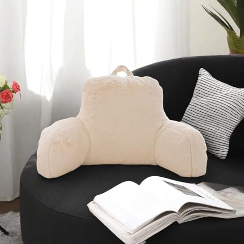 Holawakaka NNYDZ Standard Faux Fur Bed Rest Pillow With Arms, Rabbit Fur Reading Pillows Perfect For Adults thumb #7