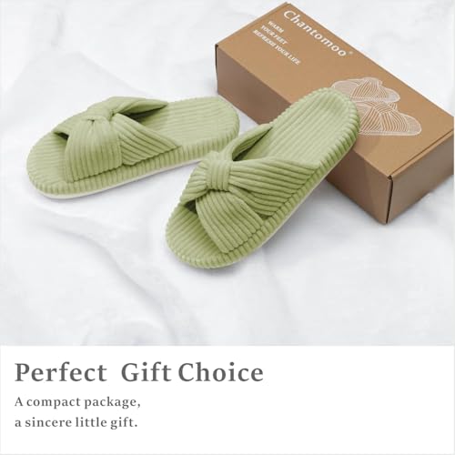 Slippers for Women Memory Foam House Bedroom Corduroy Bow Crossbands Slide Slipper Shoes Comfy Trendy Gift Slippers4