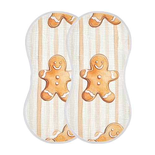 2 Pack Baby Burp Cloths, Soft Absorbent Burping Cloths for Babies, Cotton Milk Spit Up Rags, Large Size for Newborns, Baby Boys and Girls (Gingerbread Cookie Pattern)2