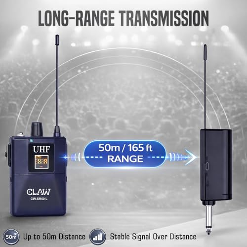 Image of CLAW CW-SR50L Professional UHF Wireless Lavalier and Head Microphone with One-Tap Mute, Plug & Play Bodypack Rechargeable Receiver, LED Display, 50m Range,for Teaching, Vlogging, Stage & PA System