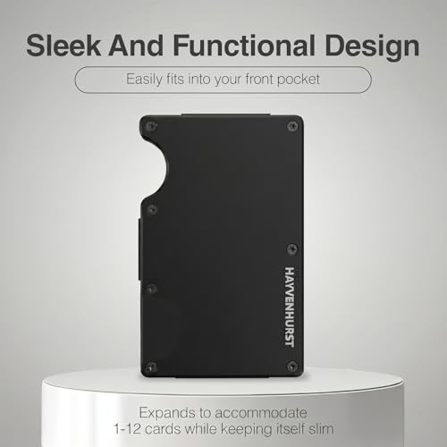 Image of Hayvenhurst Wallet for Men - Slim RFID Blocking Metal Wallet with Money Clip, Minimalist Front Pocket Credit Card Holder, Small Mens Wallet