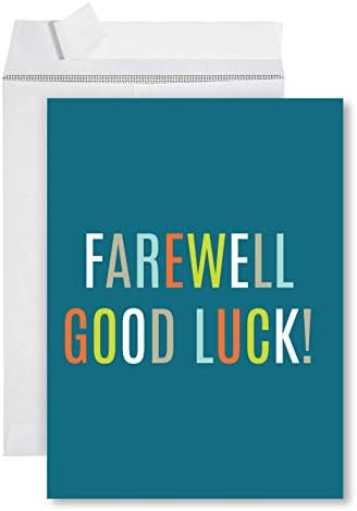 Andaz Press Funny Jumbo Farewell Card With Envelope 8.5 x 11 inch, Big Office Card, Blue Farewell Good Luck! 1-Pack, Includes Envelope