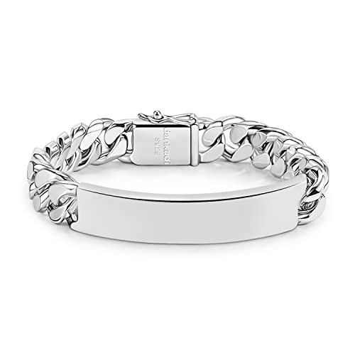 Dankadi Men 925 Sterling Silver Solid Miami Cuban Link Chain Bracelet 12MM Rectangular Card Bangles...
