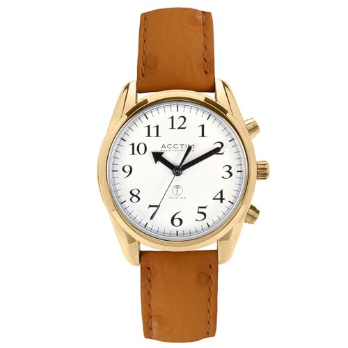 Acctim 'Robin' 35mm Radio Controlled Talking Watch in Gold/Tan