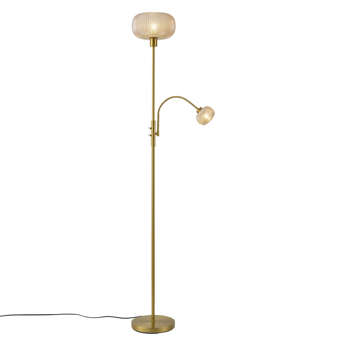 Qazqa smart led Art Deco Floor lamp, Standing lamp - Brianna - Brass and Amber, incl. 7W Lightbulb, e27, 2700K - 6500K, dimmable, 2-Way, 180cm, Office and Living Room