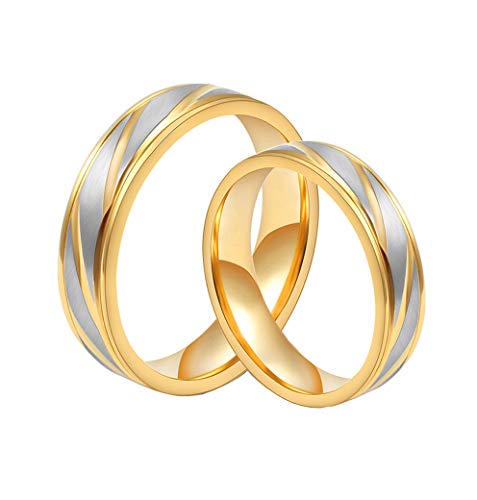 PAURO Stainless Steel Couples Laser Individual 18K Golden Ring for Wedding Promise
