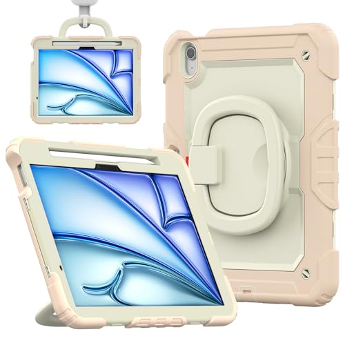 Coque iPad Air 13 pouces M3 2025 rigide silicone or rose et beige avec poignée