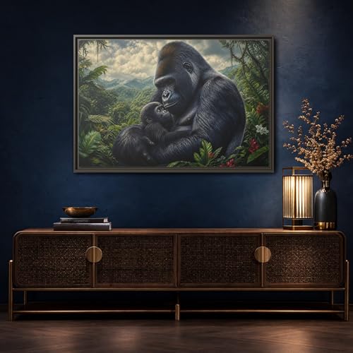 Tableau gorille et son petit en toile encadrée noir 60x40 cm - 4