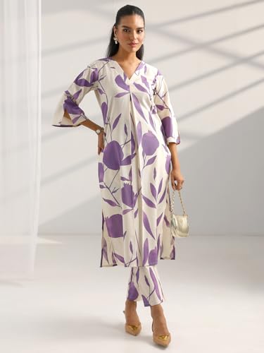 Image of Libas Womens Printed Cotton Straight Kurta With Trousers | daily wear suit