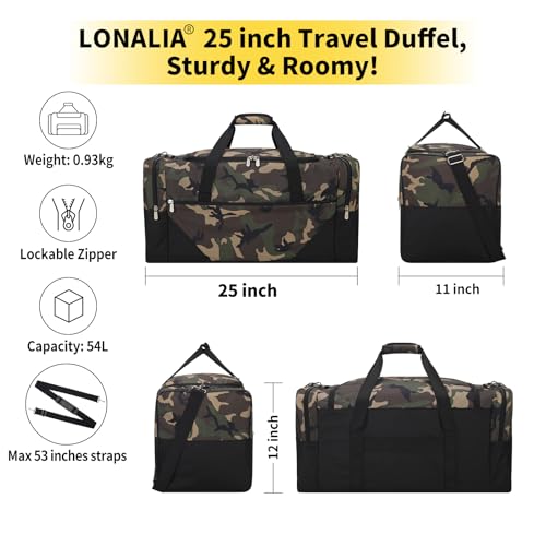 Image of 25 in Large Travel Duffel Bag for Men - 56L Roomy Weekender Bag with Trolley Sleeve (Camo)