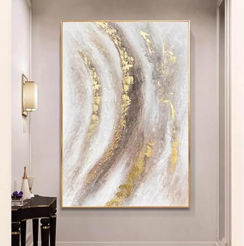 Peintures abstraites peintes à la main sur toile avec lignes d'or texturées