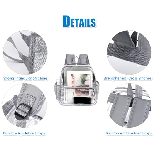 Image of Crosstime Clear Backpack Stadium Approved 12x6x12 - Clear Bag with Reinforced Straps, Durable PVC for Stadium Events, Sports, Festivals, Concerts, Games, Women & Men - Gray