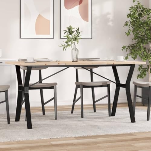 Teenpull Solid Pine Wood Dining Table, Y-Frame Design, 160x80x75.5 cm Rectangular Kitchen & Dining Furniture, Industrial Style, Untreated Natural Finish