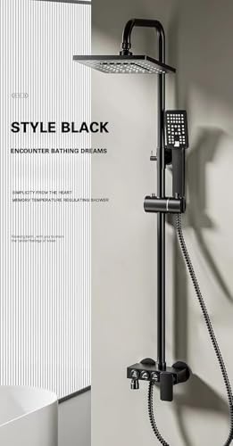 Image of B Backline Thermostatic Shower Set | 3-in-1 Wall Mixer | Rainfall Overhead Shower, Handheld Shower & Spout | Matte Black Finish for Bathroom