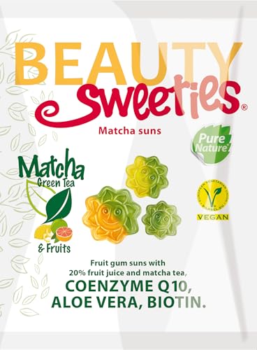 BeautySweeties Matcha-Sonnen – Fruchtig-süße & vegane Fruchtgummi-Sonnen mit 20% Fruchtsaft und Matcha Tee - Praktisch im 125 g Beutel