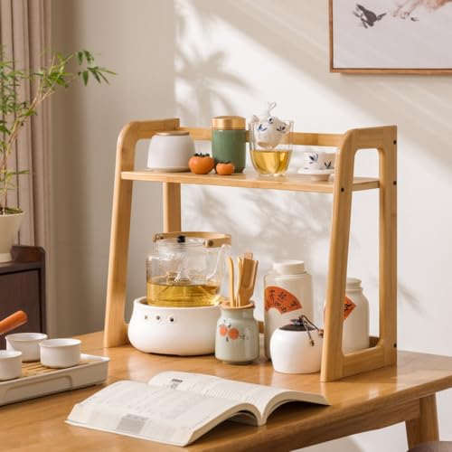 Chxzkeyima Coffee Station Organizer, Bamboo Mug Stand Countertop Storage Rack, Kitchen Counter Shelf Matcha Stand, Cup Display for Home (Khaki) by Chxzkeyima - Used condition - Image 6