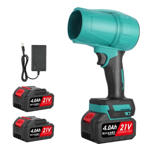 Soplador de hojas inalámbrico de 21 V, 130 km/h Mini soplador de hojas con turbocompresor, 2 baterías de 3000 mAh, para soplar nieve, quitar el polvo y mantenimiento u jardín