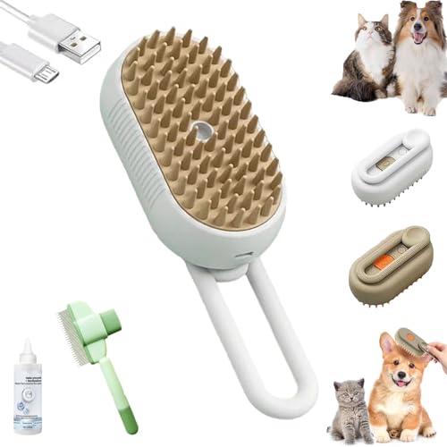 Puffease Spritz Defur Comb for Cats Dogs, One-Click Spray Brush, Pet Hair Removal and Grooming Tool with 3 In 1 Function for Cleaning Pet Hair (White)