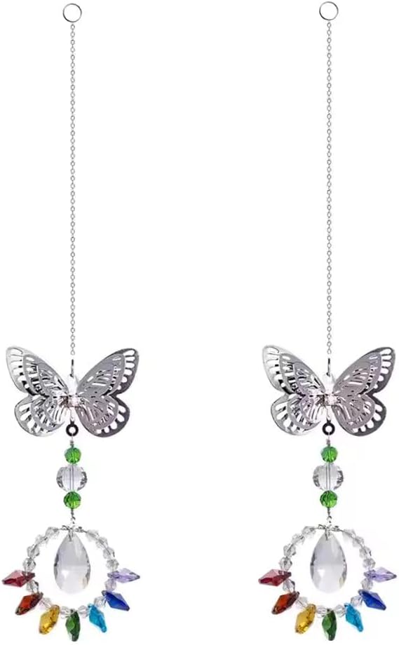 3D Butterfly & Heart Chakra Crystal Pendants – Hanging Suncatchers for Home, Office, Garden, Car, and Window Decor