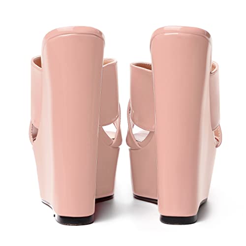 WAYDERNS Womens Peep Toe Slip On Solid Evening Fashion Platform Patent Wedge High Heel Pumps Shoes 6 Inch4