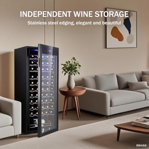 Image of GarveeHome Wine Cooler, 46 Bottle Freestanding or Built-in Metal Design, Wine Fridge, Single Zone Dual Temperature Wine Fridge for Red, White and Champagne with Adjust Temperature, Black
