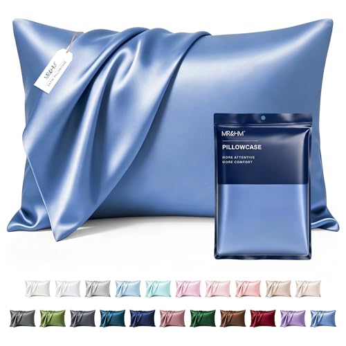 Image of MR&HM Satin Pillowcase for Hair and Skin, Silk Satin Pillowcase 2 Pack, King Size Pillow Cases Set of 2, Silky Pillow Cover with Envelope Closure (20x36, Sky Blue)