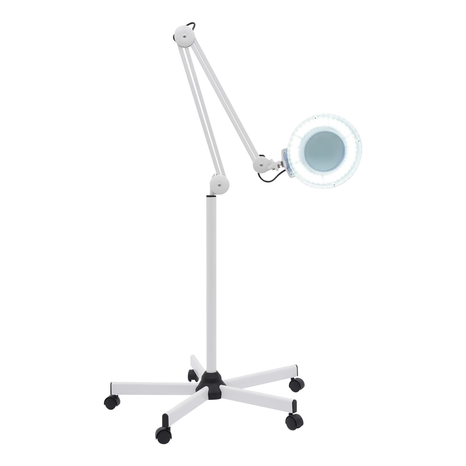 lampada con lente d'ingrandimento, regolabile a 360°, 5 lampadine, piedistallo e treppiede, ideale per cosmetici e lavoro degli estetisti