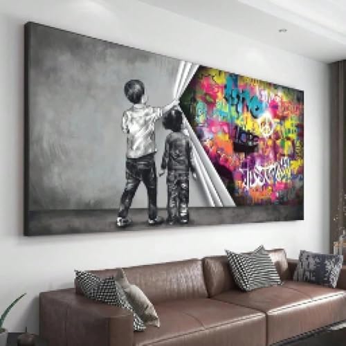 Peinture Street Art graffiti Amour impression sur toile salon 55x110cm