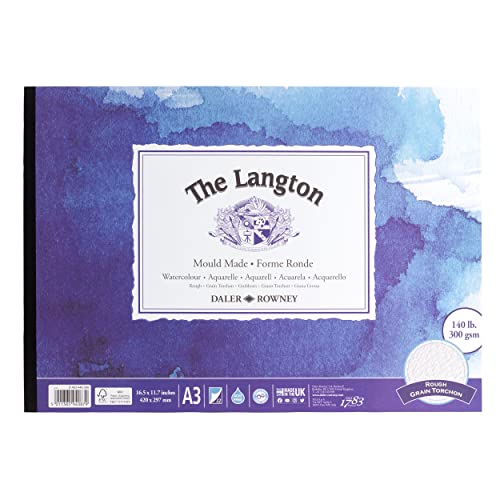 Daler-Rowney The Langton Bloc de 12 feuilles blanches naturelles pour aquarelle 300 g/m² A3 collées sur une face sans acide