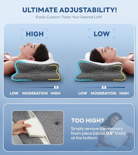 No More Aches Neck Pillow for Pain Relief, Adjustable Cervical Pillow for Neck Support with Armrest, Odorless Ergonomic Butterfly Memory Foam Pillows,Orthopedic Bed Pillow Side Back Stomach Sleeping