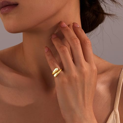 Inerney Gold Chunky Rings for Women Non Tarnish, 14K Gold Plated Adjustable Rings for Statement, Stackable Thumb Pinky Bands Comfort Fit Size 5-11 for Jewelry Gift2