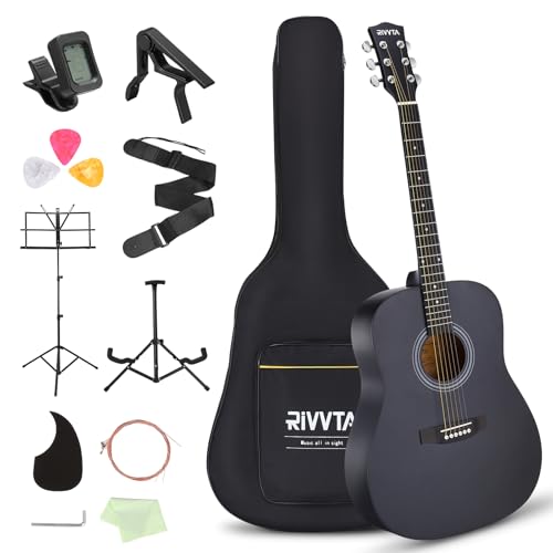 RIVVTA - Kit de guitarra acústica de 41 pulgadas para principiantes y adultos con bolsa de concierto,...