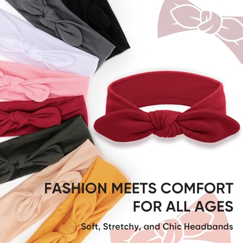 Image of DRESHOW 8 Pack Headbands for Women Bow Knotted Hair Band Facial Cloth Rabbit Ears Running Sport Elastic Hair Wrap