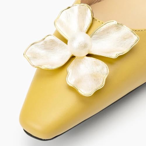 miss left Women Elegant Pearl Flower Closed Toe Slingback Pumps Block Low Heel Backstrap Buckle Daily Office Dress Shoes Size 4-16 US3