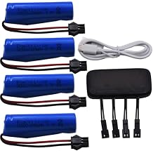Blomiky 4 Pack 3.7V 500mAh Lithium Rechargeable Battery with SM-2P Plug Suitable for Some Amphibous RC Stunt Car RC Boat /C63 Battery *4