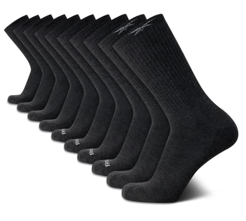 Reebok Men's Athletic Performance Cushion Crew Socks With Moisture Control (10 Pack), Size 6-12.5, Grey #TOP8