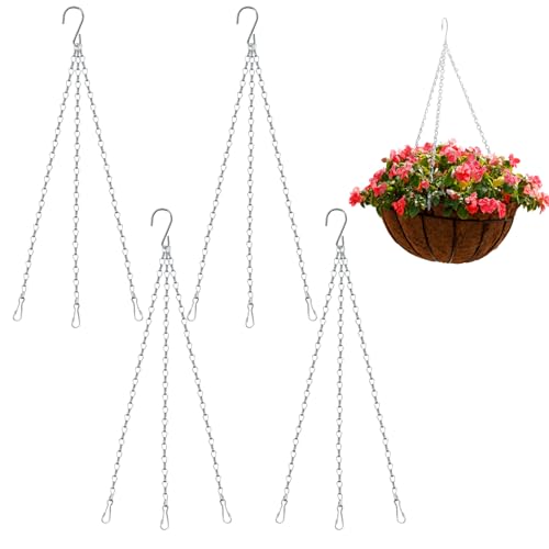 Lot De 4 Chaînes De Suspension Plantes, Chaîne Métallique Noire 3 Brins avec Crochets Et Clips, Chaînes Réglables pour Pots De Fleurs, Lanternes, Mangeoires, Décoration Intérieure Et Extérieure