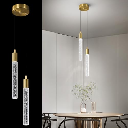 Image of Modern Light Fixture Kitchen Island Pendant Light Dimmable LED Gold Pendant Lights Mini Crystal Pendant Lighting for Bedroom Dining Room Living Room（2-Light ）